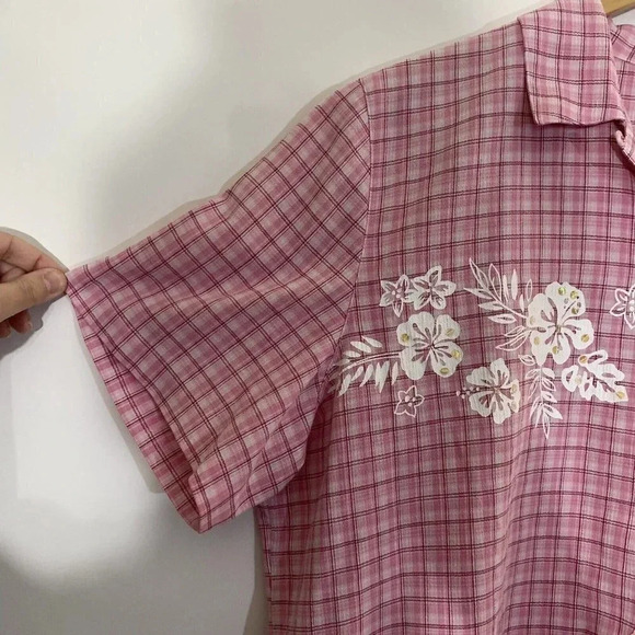 Koret Pale Pink Vintage Tropical Flower Buttons Gingham Sequin Size Large Retro - Picture 8 of 8